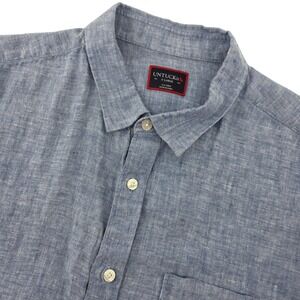 UNTUCKit Valente Mens XL Linen Short Sleeve Button Up Shirt Blue Casual Vacation